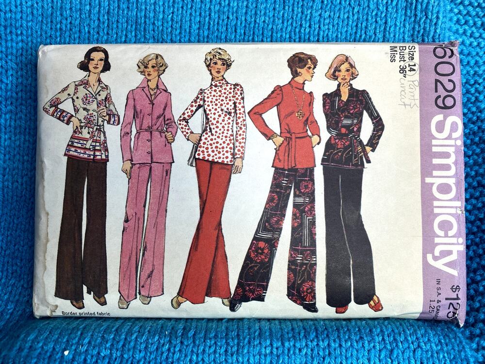Simplicity 6029 Sewing pattern Wide leg pant top blouse 1970s size 14